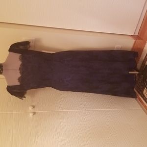 J S COLLECTIONS NAVY DRESS WITH BLACK LACE OVERLAY SIZE 10